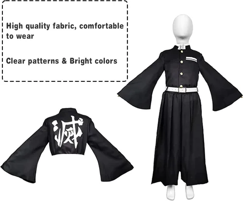 Vista 4 de Conjunto de kimono de cosplay para niñas, niños, uniforme de Demon Slayer para niños, disfraz de anime, trajes de fiesta de Halloween, llavero