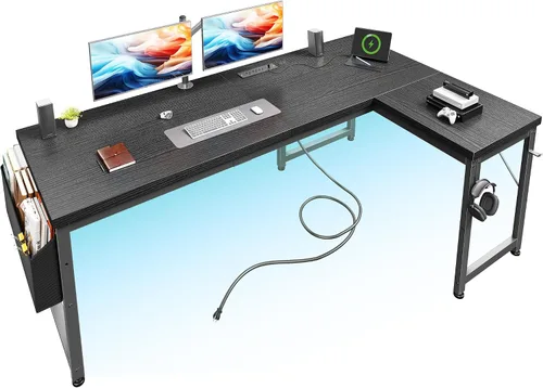 Vista 14 de DurayLoly - Escritorio para computadora en forma de L de 55 pulgadas para oficina en casa, 0.95 pulgadas de grosor, color negro