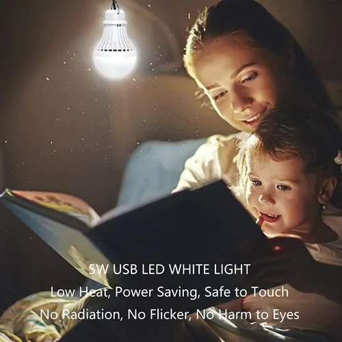 Vista 2 de Paquete de 2 bombillas de luz USB, linterna de luz LED USB para acampar, luz de tienda con cable de 8.2 pies de longitud extra y cable USB en Y
