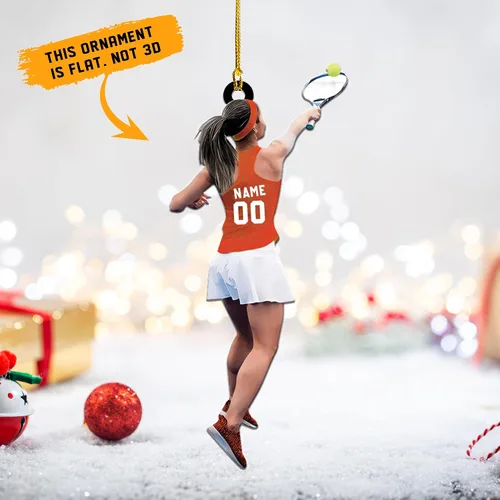 Vista 6 de Adorno plano acrílico personalizado para niña, jugador de tenis, regalo para amantes del tenis, jugador de tenis, adorno de Navidad para árbol de Tn1
