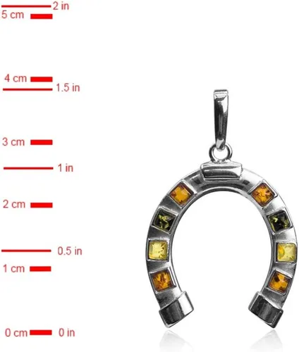 Vista 3 de Colgante de plata de ley con forma de herradura de ámbar multicolor, Plata esterlina Plata, Ámbar