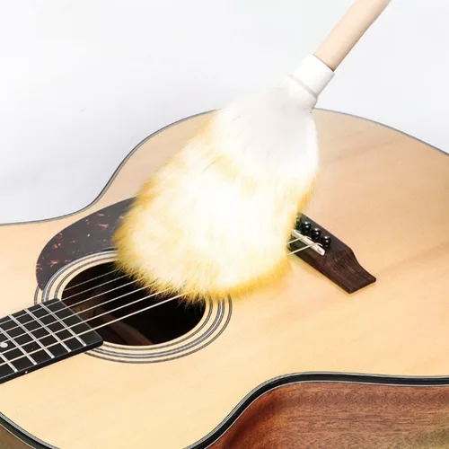 Vista 3 de Cepillo de limpieza de lana de cordero de lana, mango de madera, cuerda para colgar, antiestático, agarre cómodo, para piano, guitarra y otros