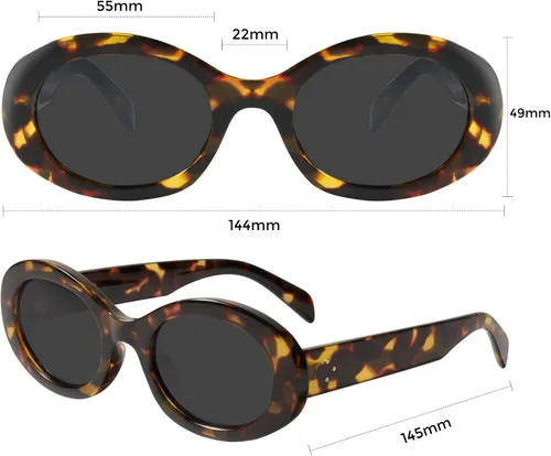 Vista 6 de mosanana Gafas de sol ovaladas retro de moda para mujer estilo de los años 90 MS52371