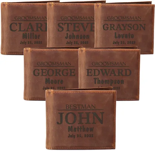 Vista 3 de Regalos personalizados para padrinos de boda, carteras personalizadas para hombres, regalos de padrino de boda para boda, carteras de cuero