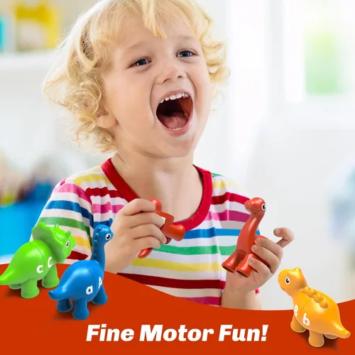 Vista 5 de 26 piezas de juguetes de aprendizaje del alfabeto de dinosaurios para niños de 3 a 5 años, juego de emparejamiento ABC de doble cara con mayúsculas