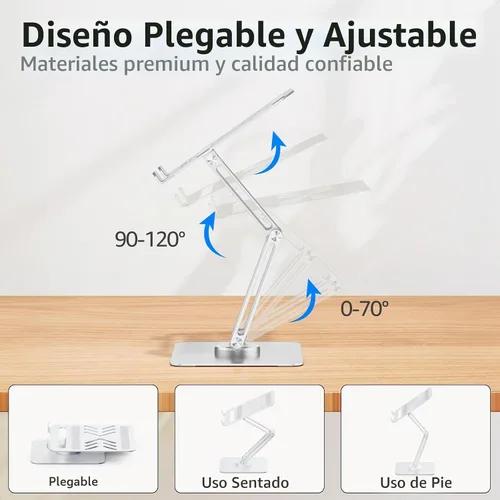 Vista 6 de Soporte giratorio de 360° para computadora portátil para escritorio para dispositivos de 10-17" Adjustable Height, Ergonomic Laptop Riser Standing
