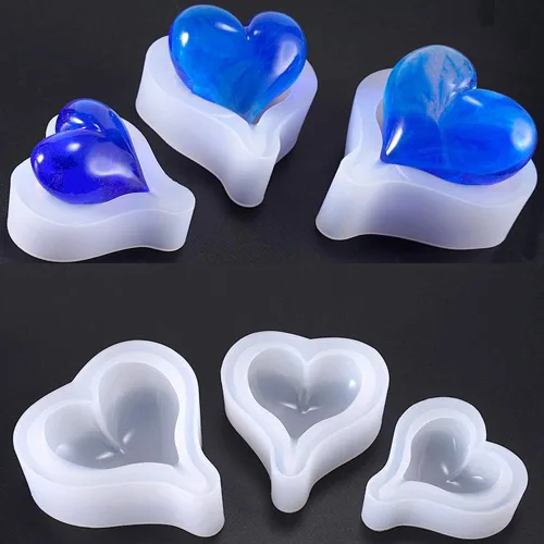 Vista 2 de Molde epoxi con forma de corazón profundo de 6 estilos, molde de silicona de tamaño de más de 1 pulgada, cuentas en forma de corazón de amor