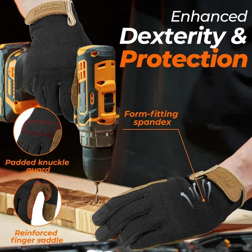 Vista 3 de HANDLANDY Guantes de trabajo para hombre y mujer, guantes de trabajo de mecánicos de uso general con pantalla táctil, guantes de trabajo flexibles