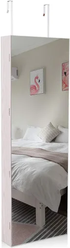 Vista 8 de Giantex Armario de joyería montado en la pared armario de joyería con cerradura con pantalla completa espejo más grande y ancho de 16 pulgadas caja