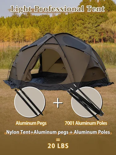 Vista 2 de TOMOUNT Tienda caliente de cúpula con estufa Jack 4 Persona Backpacking Carpa para 4 estaciones impermeable Glamping senderismo Marrón coyote