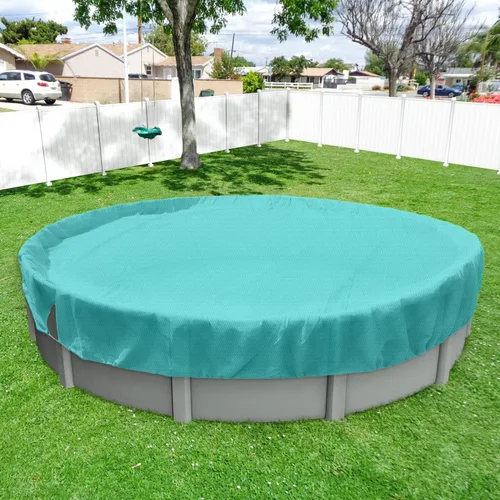 Vista 14 de Windscreen4less Cubierta de seguridad redonda de invierno para piscina de 14 pies con cable de alambre a lo largo de los bordes, cabrestante