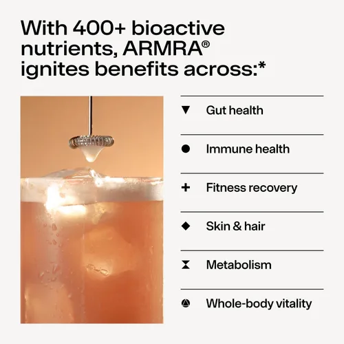 Vista 5 de ARMRA Polvo de calostro Arctic Chai Salud intestinal e hinchazón Piel y cabello Inmunidad Keto, gluten y sin grasa 30 porciones
