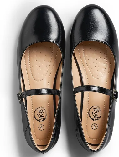Vista 4 de Trary Mary Jane - Zapatos planos de ballet, zapatos planos negros para mujer, con correa de tobillo, cómodos y elegantes