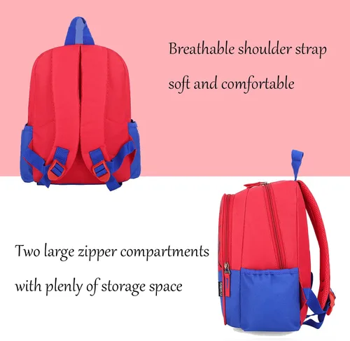 Vista 3 de JBin Rich Mochila para niños pequeños, mochila roja preescolar para niños y niñas de 2 a 8 años, Rojo -, Medium