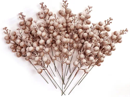 Vista 4 de 16 Piezas de Tallos de Bayas Artificiales con Purpurina, Púas de Navidad Esmeriladas de 8 Pulgadas, Rociadores de Bayas, Ramas de Bayas de Acebo