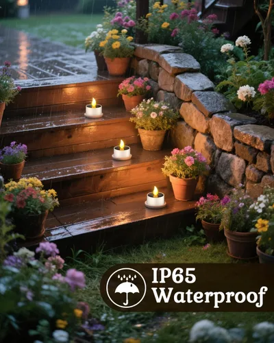 Vista 2 de SoulBay 6 velas de té de energía solar, velas para exteriores, sin llama, IP65, impermeables, recargables, con sensor de atardecer a amanecer