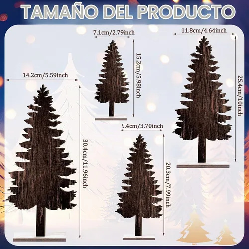 Vista 3 de Barydat - 4 piezas de decoración de mesa de Navidad, centro de mesa de madera, pino
