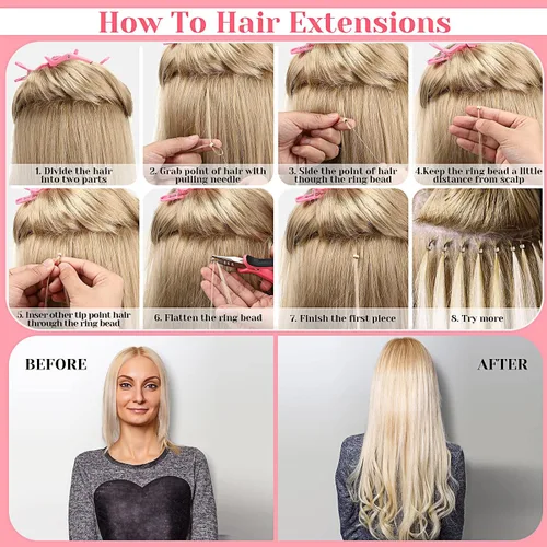 Vista 7 de Kit de herramientas de extensión de cabello de 16 piezas, alicates para quitar 2500 anillos de micro silicona, gancho para tirar de cuentas, aguja