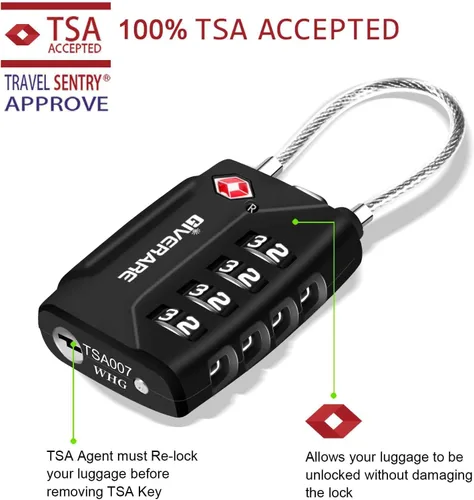 Vista 6 de 2 Pack TSA Approved Travel Luggage Locks, 4-Digit Metal Cable Combination Suitcase Lock, Alloy Padlocks, Weatherproof Padlock for Locker, Golf Bag