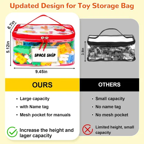 Vista 3 de Paquete de 6 bolsas de almacenamiento transparentes para juguetes, con bolsillo manual para etiqueta de nombre, funda organizadora de juguetes