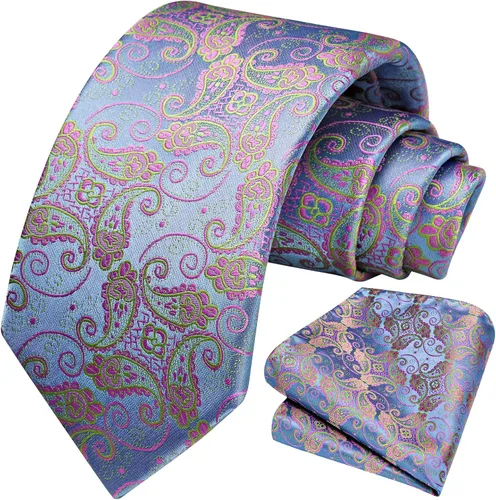 Vista 89 de HISDERN Corbatas para hombre, corbata de cachemira y bolsillo cuadrado tejido clásico floral para hombre, corbata de fiesta de boda