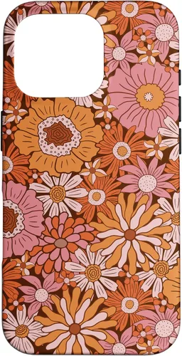 Vista 20 de Retro Flowers Meadow Floral Groovy 60s Pink Orange Brown Case for iPhone 17