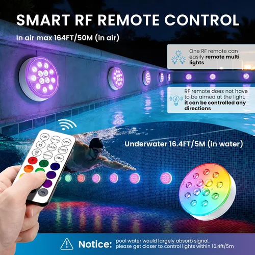 Vista 3 de LOFTEK Luces LED sumergibles con control remoto, 13 luces LED recargables para piscina enterrada sobre el suelo, IP68 impermeable 16