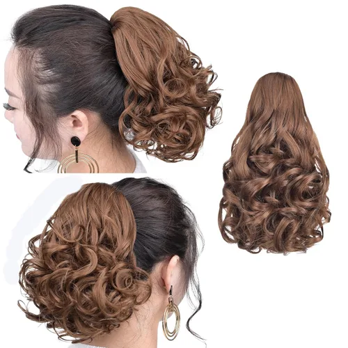 Vista 68 de SYXLCYGG Auburn Clip Cola de caballo Clip Cola de caballo Extensión de cola de caballo ondulado 10 pulgadas 3.5 oz pelo sintético falso pieza