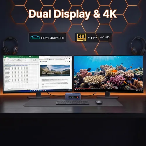 Vista 5 de Beelink Mini PC SER3, AMD Ryzen 3 3200U (hasta 3.5 GHz), 8 GB DDR4 256 GB SSD, mini computadora de escritorio compatible con pantalla HDMI dual 4K