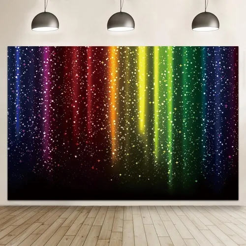 Vista 2 de Let's Glow - Telón de fondo de fiesta para fotografía, colorido arco iris con purpurina, fondo de neón salpicado, 10 x 8 pies, decoración de fiesta