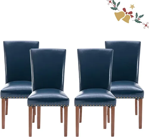 Vista 13 de Juego de 2 sillas tapizadas de tela para comedor, sillas de cocina estilo Parsons con ribete de cabeza de clavo y patas de madera - Beige
