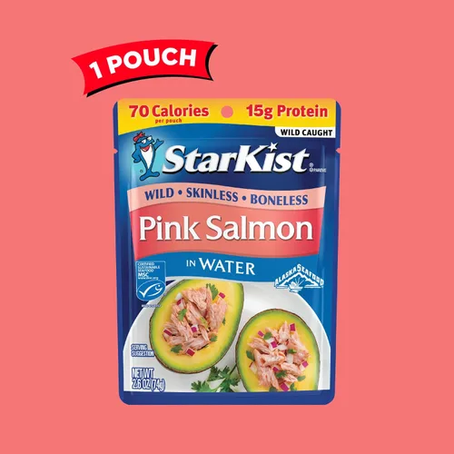 Vista 4 de StarKist Salmón rosado sin piel y sin hueso en agua, bolsa de 2.6 onzas 0.53 oz de proteína por porción, capturado en la naturaleza, sin gluten