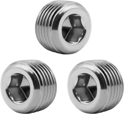 Vista 8 de Tapón de tubería NPT de 1 pulgada, rosca macho de acero inoxidable, cabeza hexagonal interna avellanada (paquete de 2)