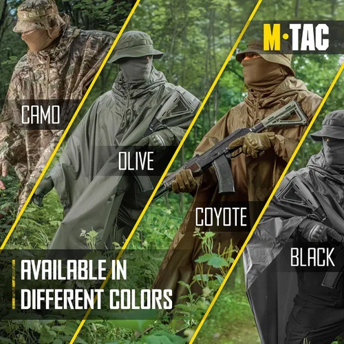 Vista 7 de M-Tac Poncho de Lluvia Táctico - Poncho Militar del Ejército Refugio - Ponchos de Lluvia Impermeables Ripstop para Acampada, Senderismo, Caza al