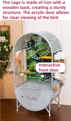 Vista 3 de DomeTop - Jaula para loros de hierro forjado, jaula para loros interiores, pajarero con puerta transparente, para loros pequeños, periquitos