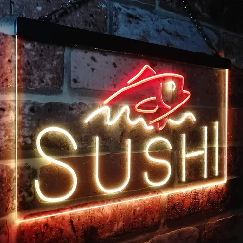 Vista 55 de ADVPRO Sushi Fish Sashimi Restaurant - Letrero de neón LED de doble color, azul y rojo, 12 x 8.5 pulgadas, st6s32-i3334-br