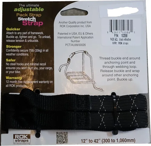 Vista 2 de Pack de correas elásticas ajustables de ROK de 12 - 42 pulgadas de color negro/reflectante, Negro/Brillante