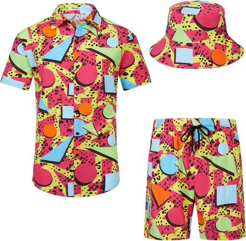 Vista 28 de EISHOPEER Conjunto hawaiano de flores para hombre, camisa de manga corta y pantalones cortos, trajes con sombreros de pescador