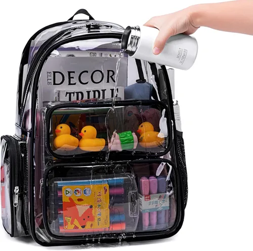 Vista 87 de CAMTOP Mochila transparente resistente y transparente para estudiantes, escuela, trabajo, festival, viajes, deportes, Beige, Mediana, Camtop Mochila