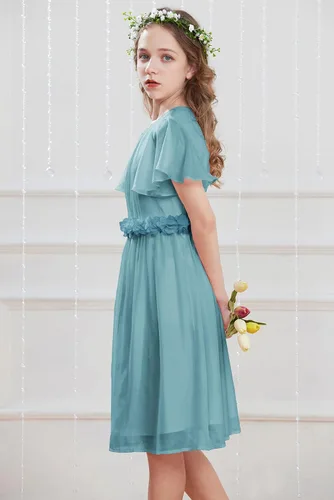 Vista 3 de GRACE KARIN Vestido de niña de flores para niñas, cuello redondo, lindo vestido de fiesta de boda de gasa para 5-12 años
