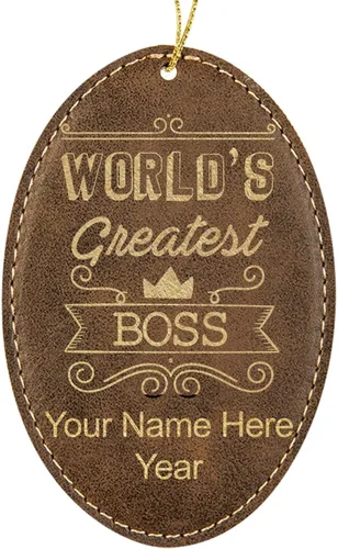 Vista 9 de LaserGram Adorno de Navidad personalizado, el jefe más grande del mundo, piel sintética, idea de regalo personalizada grabada con láser