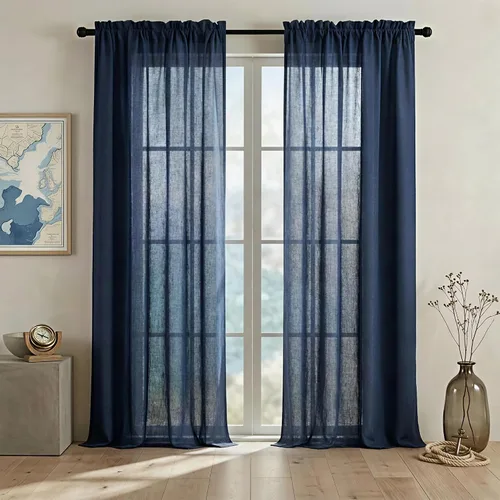 Vista 22 de Mrs.Naturall - Cortinas transparentes con bolsillo para barra de 36x63 pulgadas de lino mezclado negro