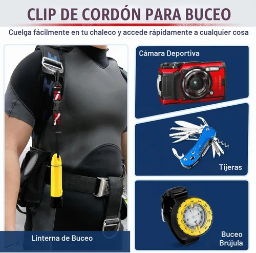 Vista 2 de Paquete de 2 clips de cordón para buceo con hebilla de liberación rápida