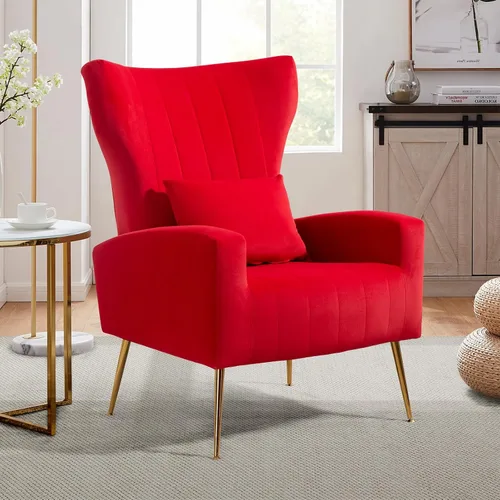Vista 39 de ZJhome Sillas Modernas para Sala de Estar de Terciopelo Silla de Acento Sillón con Almohada Lumbar, Sillas de Dormitorio de Respaldo Alto Silla