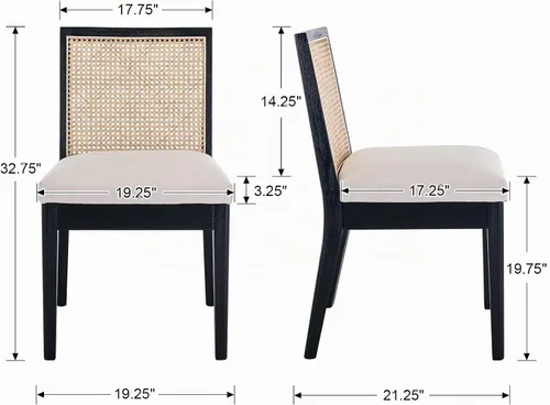 Vista 2 de BESTANO Juego de 2 sillas de comedor de ratán estilo granja, sillas de cocina de madera negra para comedor rectangular, sillas de cocina de mimbre