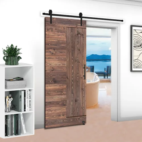 Vista 10 de S&Z TOPHAND® Puerta de granero de 20 pulgadas x 84 pulgadas con kit de herramientas correderas de 4 pies, estilo moderno sin terminar/madera