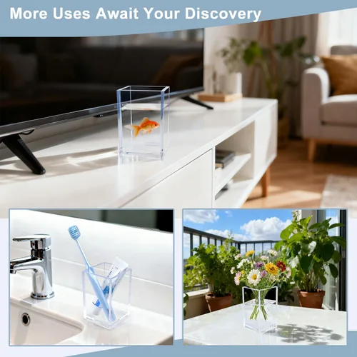Vista 7 de Paquete de 10 soportes para bolígrafos de acrílico transparente, organizadores de escritorio para vasos de lápices Clear Acrylic Cups For Pens