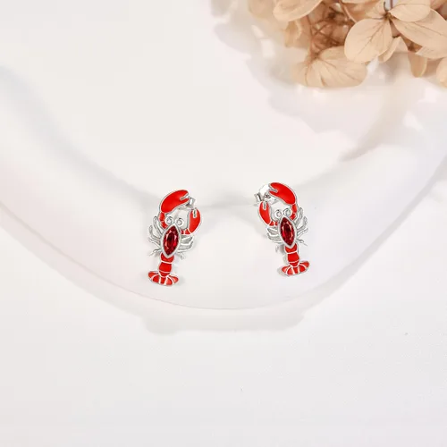 Vista 3 de Aretes de plata de ley con diseño de capibaratrébolovejaovnisschnauzerbulldogfresaballena orcazarigüeyamanatílangostalimónhuella de pata para mujer