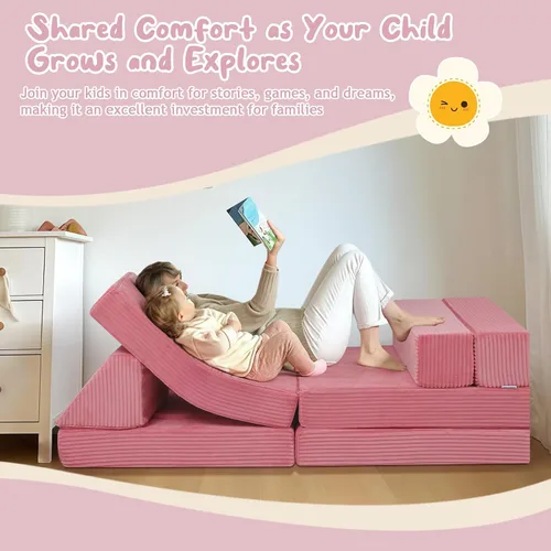 Vista 5 de MeMoreCool Juego de Sofá Modular Infantil de 10 Piezas — Juego de Sofá de Espuma Convertible de Corduroy para Construir Fortalezas, Relajarse