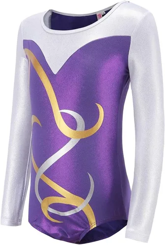 Vista 2 de Leotardos de gimnasia de manga larga para niñas, diseño de remolino dorado brillante